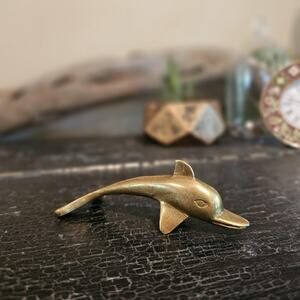 3.5" Vintage/Midwestern Century Brass Dolphin Paperweight